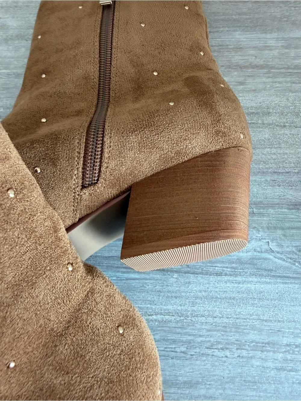 Corkys Brown Suede Studded Such a Tease Zip Square Toe Block Heel Ankle Boots 8